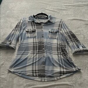 New York Laundry Blue and Gray Checkered Top